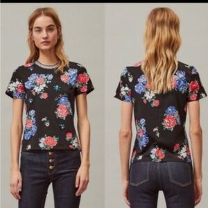 Tory Burch Black Floral Short Sleeve Top